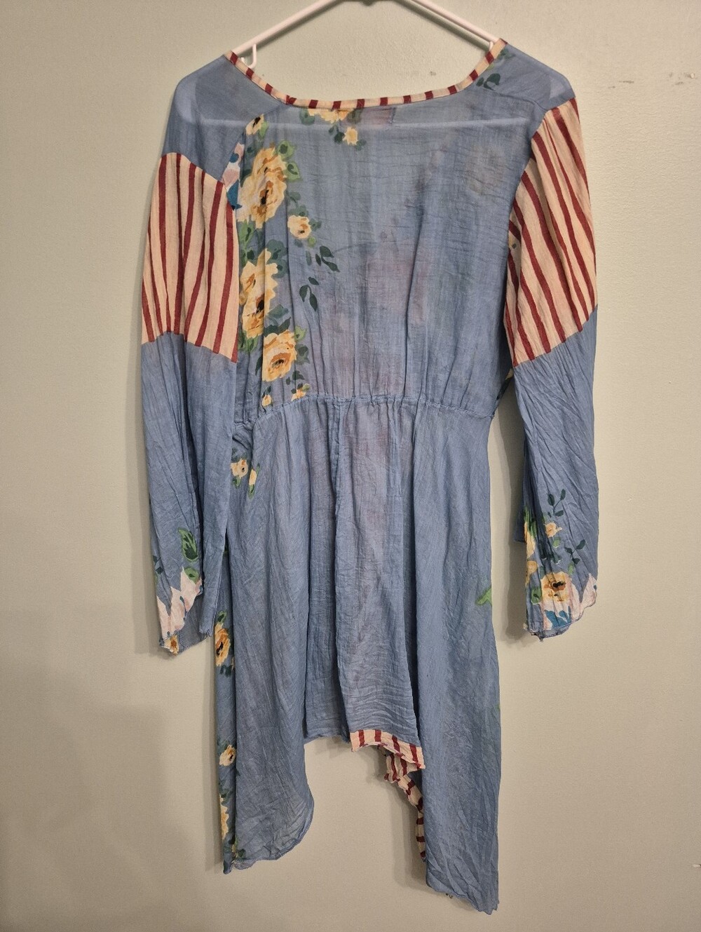 Orange Women's Boho Festival Blue Floral Striped Lace-Up V-Neck Tunic Size S/M - Picture 10 of 11